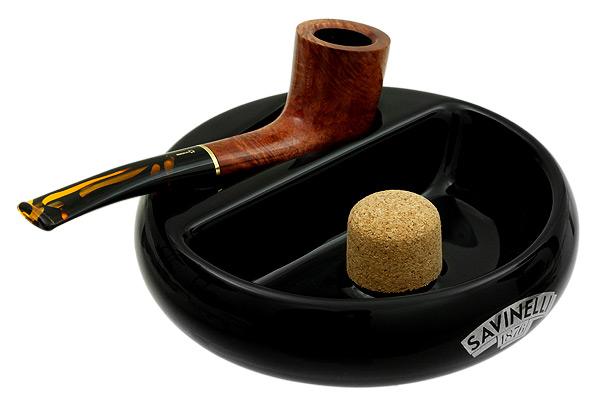 Pipe Accessories Savinelli Ceramic 1 Pipe Round Ashtray W/ Cork Pipe Knocker Black