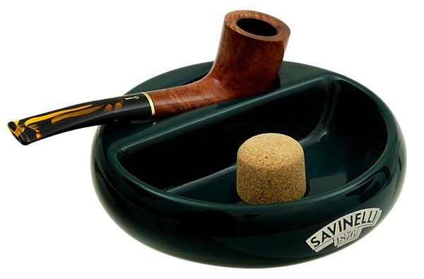 Pipe Accessories Savinelli Ceramic 1 Pipe Round Ashtray W/ Cork Pipe Knocker Green