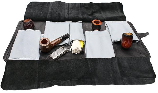 Pipe Accessories Claudio Albieri Italian Leather Elegance Rollup Black/Light Blue
