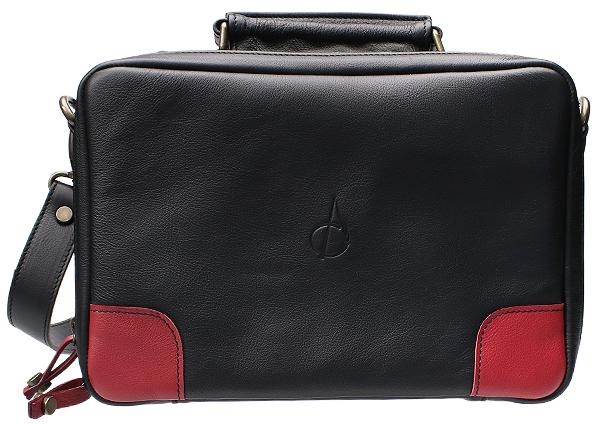 Pipe Accessories Claudio Albieri Italian Leather Elegance 4 Pipe Bag Black/Red