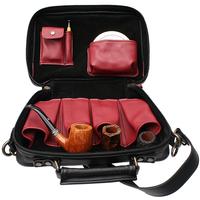 Pipe Accessories Claudio Albieri Italian Leather Elegance 4 Pipe Bag Black/Red