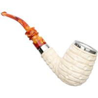 AKB Meerschaum Carved Bent Billiard with Silver Cap (with Case)