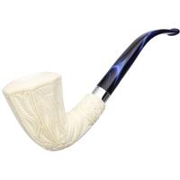 AKB Meerschaum Carved Floral Paneled Bent Dublin with Silver (with Case)
